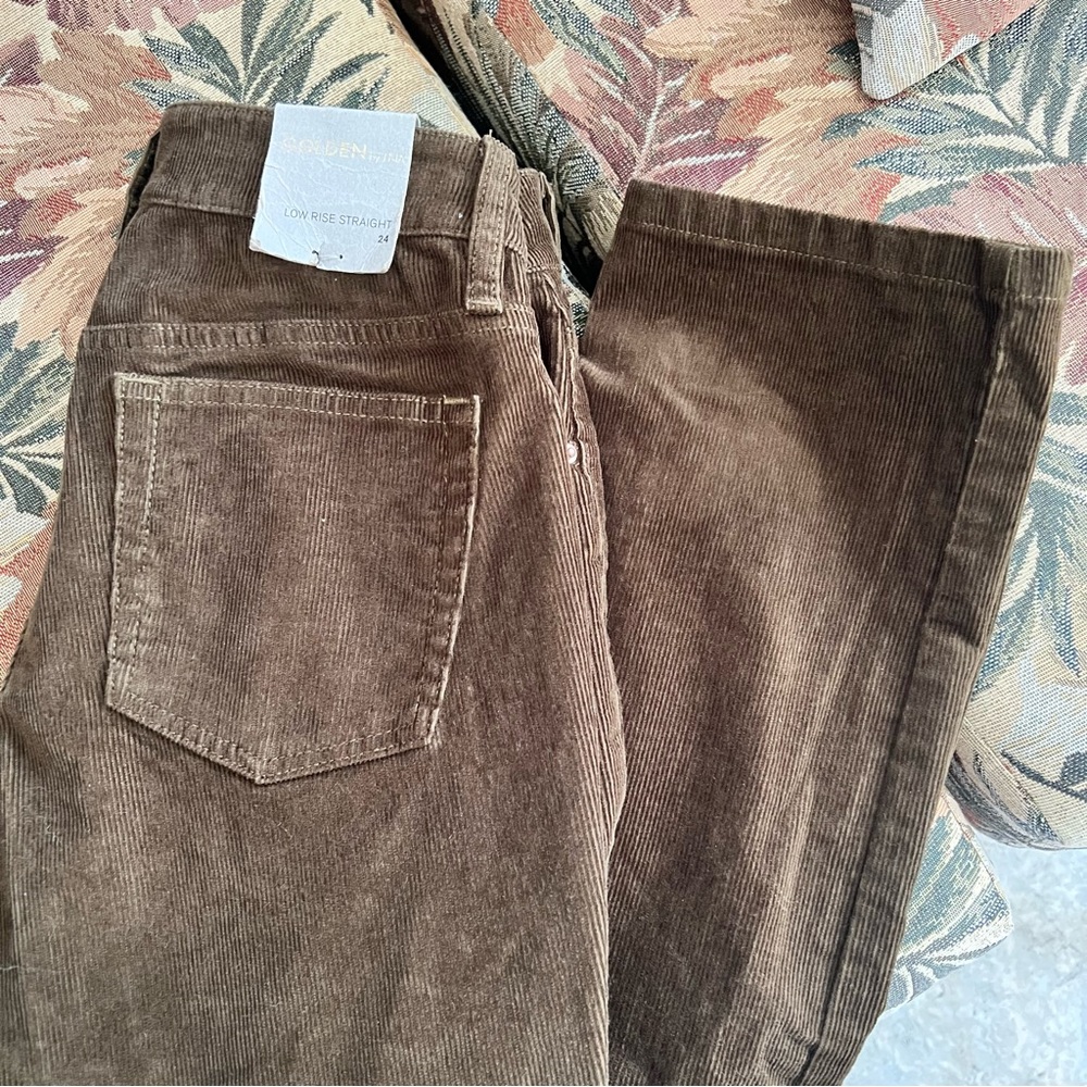 Aritzia Golden by TNA Low Rise Straight Dark Olive Corduroy Pants Size 24 NWT - Picture 15 of 17
